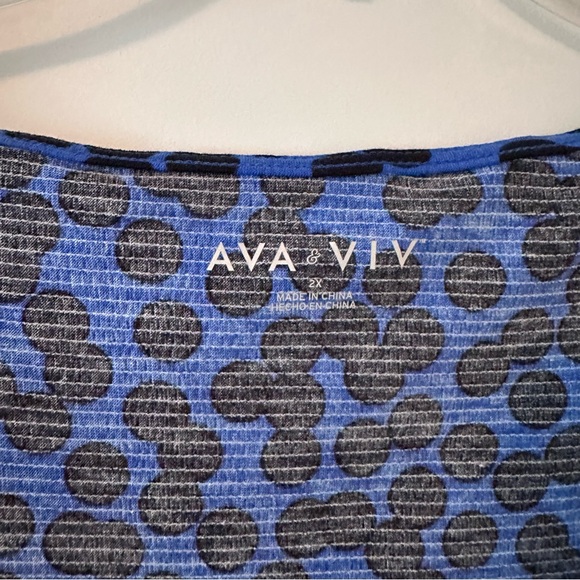 Ava & Viv Blue Polka Dot Tie Front Blouse 2X Long Sleeve - Picture 3 of 9